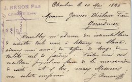 42 CHARLIEU : J. Renon & Fils Année 1895 (entiers Postaux ) Oblitération - Charlieu