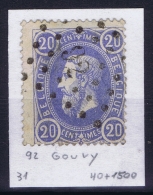 Belgium: OBP 31 Cancel 92 Gouvy - 1869-1883 Leopold II.