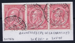 Belgium: OBP 46  Strip Of 3 Cancel Bruxelles (pl De La Chaplle) - 1884-1891 Leopold II.