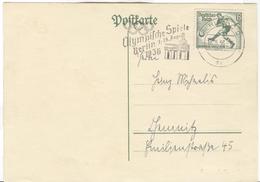 GERMANY Card  With Olympic Soccer Stamp With Olympic Double Ring Machine Cancel Berlin C2 Dv - Sommer 1936: Berlin