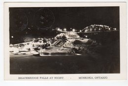 BRACEBRIDGE, Ontario, Canada, Bracebridge Falls At Night, 1946 Thatcher RPPC, Muskoka County - Muskoka