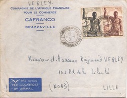 AEF ENVELOPPE DE 1949 DE BRAZZAVILLE POUR LILLE COMPAGNIE DE L AFRIQUE FRANCAISE POUR LE COMMERCE CAFRANCO - Briefe U. Dokumente