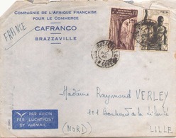 AEF ENVELOPPE DE 1948 DE BRAZZAVILLE POUR LILLE COMPAGNIE DE L AFRIQUE FRANCAISE POUR LE COMMERCE CAFRANCO - Lettres & Documents