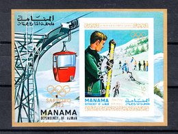 Manama  -  1971.  Ol. Sapporo Con Sovrastampa " Rotary ".  MNH Imperf. Sheet - Winter 1972: Sapporo