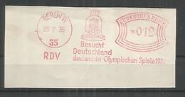 ALEMANIA BERLIN 1936 FRANQUEO MECANICO JUEGOS OLIMPICOS RDV - Summer 1936: Berlin