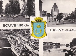 CPSM 10X15 . Multivues . Souvenir De LAGNY (77) Dt Vue Aérienne, Camping, Centre Ville - Lagny Sur Marne