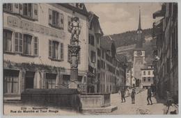 Neuveville - Rue Du Marche Et Tour Rouge, Animee - Phototypie - La Neuveville