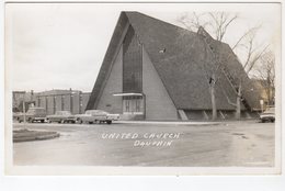 DAUPHIN, Manitoba, Canada, United Church, 1950's Era Old Cars, Old RPPC - Dauphin