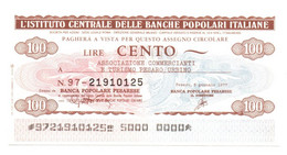 1977 - Italia - Istituto Centrale Delle Banche Popolari Italiane - Assoc. Commercianti E Turismo Pesaro / Urbino ---- - [10] Cheques Y Mini-cheques