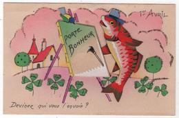 CPA Découpis Ajoutis Collage Poisson Humanisé Peintre Chevalet 1er Avril Porte Bonheur Ida 583 - Vissen & Schaaldieren