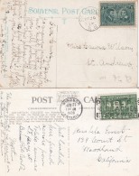 Canada Lot Of 2 Postcards, Sc#97 1-cent 1908 & #142 2-cent 1927 Issues, Stephens NB And Sandwich ONT Postcard Images - Postal History