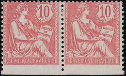 FRANCE 1902 N°124*, 10c Paire Dont 1 Coté Non Dentelé Signé Baudot - Ongebruikt