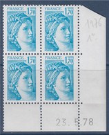 = Sabine De Gandon Bloc De 4 Coin Daté 23.5.78 Neuf 1f70 Bleu Clair N°1976 - 1970-1979