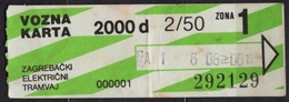 Tramway Tram ZAGREB Croatia Yugoslavia - Ticket - 1980's - Europe