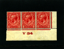 GREAT BRITAIN - 1924  1d  WMK  BLOCK CYPHER  CONTROL STRIP OF 3  V34  IMPERF  MINT/MINT NH  SG 419 - Ungebraucht