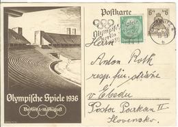 GERMANY Olympic Stationery With Olympic Single Ring Machine Cancel Chemnitz 4 B To Slovensko - Summer 1936: Berlin