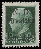 Occupazione Croata SEBENICO E SPALATO - Emissione Di Sebenico:  Imperiale 3,50 Su 25 C. Verde - 1944 - Occup. Croata: Sebenico & Spalato