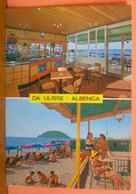 BAR ALBENGA ULISSE BAGNI MIRAMARE SPIAGGIA ANIMATA PIN UP BIKINI CARTOLINA VIAGGIATA 1969 - Cafés