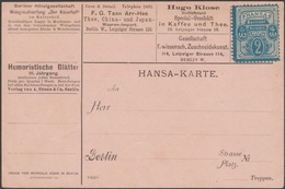 Berlin 1886. Carte Type Entier Annonces. Poste Privée. Vins De Bordeaux, Du Rhin Et De Moselle, Thé De Chine Japon, Café - Vins & Alcools