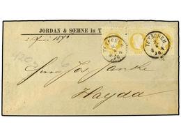 14 AUSTRIA. 1876 [June 2]. Cover To Hayda With Scarce Franking Of 1876 Strip Of Three <B>2kr</B> Yellow All Tied By <B>T - Sonstige & Ohne Zuordnung