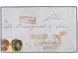 23 BELGICA. Of.6, 8. 1856. VERVIERS To BRÜNN (Germany). Folded Letter Franked With <B>10 Cts.</B> Brown And <B>40 Cts. < - Other & Unclassified
