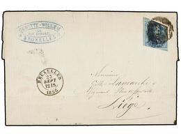 24 BELGICA. Of.7. 1858. BRUXELLES To LIEGE. Entire Letter Franked With <B>20 Cts.</B> Blue Stamp. Margin Cut Diagonally. - Autres & Non Classés