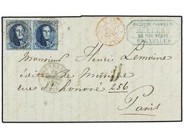 26 BELGICA. Of.7 (2). 1856. BRUXELLES To PARÍS. Entire Letter Franked With Two <B>20 Cts.</B> Blue, Complete Margins, Ti - Andere & Zonder Classificatie