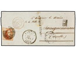 29 BELGICA. Of.8. 1859. VIRTON To ISARREGUEMINES (France). Folded Letter Franked With <B>40 Cts.</B> Stamp. Lineal <B>AP - Andere & Zonder Classificatie