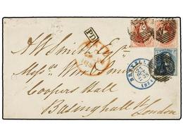 31 BELGICA. Of.7, 8 (2). 1854. BRUXELLES To LONDON. Envelope Franked With <B>20 Cts.</B> Blue And Two <B>40 Cts.</B> Red - Andere & Zonder Classificatie