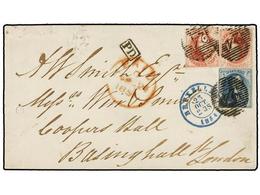 31 BELGICA. Of.7, 8 (2). 1854. BRUXELLES To LONDON. Envelope Franked With <B>20 Cts.</B> Blue And Two <B>40 Cts.</B> Red - Sonstige & Ohne Zuordnung