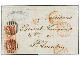 32 BELGICA. Of.8 (2). 1855. CHARLEROI To SAINT QUENTIN (France). Entire Letter Franked With A Pair Of <B>40 Cts.</B> Red - Other & Unclassified