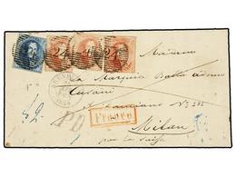 34 BELGICA. Of.7, 8 (3). 1856. BRUXELLES To MILAN (Lombardy-Venetia, Italy). Folded Letter Franked With <B>20 Cts.</B> B - Andere & Zonder Classificatie
