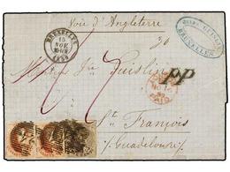 35 BELGICA. Of.6, 8 (2). 1859. BRUXELLES To SAINT FRANÇOIS (Guadeloupe Islands). Entire Letter Franked With <B>10 Cts.</ - Sonstige & Ohne Zuordnung
