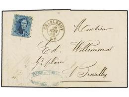 41 BELGICA. Of.15. 1864. CHARLEROI To BRUXELLES. Entire Letter Franked With <B>20 Cts.</B> Blue Stamp, Vertical Colour L - Sonstige & Ohne Zuordnung
