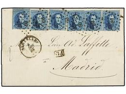 43 BELGICA. Of.15 (6). 1865. BRUXELLES To MADRID (Spain). Folded Letter Franked With Six <B>20 Cts.</B> Blue Stamp Tied  - Andere & Zonder Classificatie