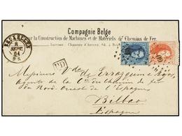 47 BELGICA. Yv.15A, 16A. 1864. BRUSELAS A BILBAO (España). Sobre De La <I>'Compagnie Belge De Chemins De Fer'<B> </B></I - Andere & Zonder Classificatie