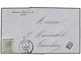 49 BELGICA. Of.17. 1868. ARLON To LUXEMBOURG. Entire Letter Franked With <B>10 Cts.</B> Grey, Tied By <B>16 Grill</B> Ca - Andere & Zonder Classificatie