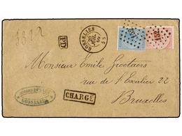 53 BELGICA. Of.18, 20. 1866. GOSSELIES To BRUXELLES. Envelope Franked With <B>20 Cts. </B>blue And <B>40 Cts.</B> Rose S - Altri & Non Classificati