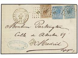 54 BELGICA. Yv.18+18A+19. 1866. MOELENBEEK (Bruxelles) A MADRID. <B>20 Cts.</B> Azul, <B>20 Cts.</B> Azul Claro Y <B>30  - Other & Unclassified