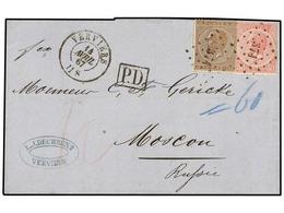 55 BELGICA. Of.19, 20. 1867. VERVIERS To MOSCOW (Russia). Entire Letter Franked With <B>30 Cts.</B> Brown And <B>40 Cts. - Other & Unclassified