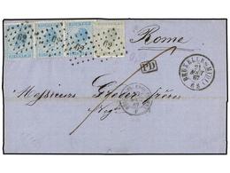 62 BELGICA. 1867. BRUXELLES To ROME (Italy). Entire Letter Franked With <B>10 Cts.</B> Grey And Three <B>20 Cts.</B> Blu - Other & Unclassified