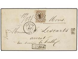 63 BELGICA. Of.19. 1868. JURBISE To MOUS. Envelope Franked With <B>30 Cts.</B> Brown Stamp, Tied By <B>200 Grill</B> Can - Andere & Zonder Classificatie