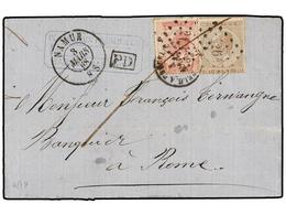 66 BELGICA. Of.19, 20. 1868. NAMUR To ROME. Folded Letter Franked With <B>30 Cts. </B>brown And <B>40 Cts.</B> Rose. - Autres & Non Classés