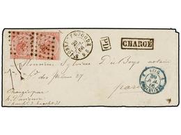 69 BELGICA. Of.20 (2). 1866. SAINT JOSSE-TEN-NOODE To FRANCE. Envelope Franked With Two <B>40 Cts.</B> Rose, Tied By <B> - Other & Unclassified