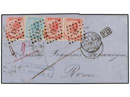 70 BELGICA. Of.18, 20 (3). 1868. ANVERS To ROME (Italy). Folded Letter Franked With <B>20 Cts.</B> Blue And Three <B>40  - Andere & Zonder Classificatie