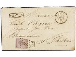 73 BELGICA. Of.21. 1866. GAND To SAINT GHISLAIN. Envelope Franked With <B>1 Fr.</B> Lilac Stamp, Tied By <B>141 Grill</B - Autres & Non Classés