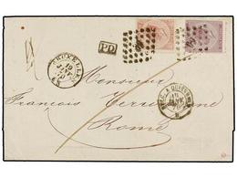 76 BELGICA. Of.20, 21. 1870. BRUXELLES To ROME (Italy). Folded Letter Franked With <B>40 Cts. </B>rose And <B>1 Fr.</B>  - Autres & Non Classés