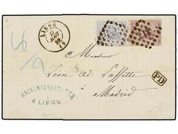 77 BELGICA. Of.18, 21. 1869. LIEGE To MADRID (Spain). Folded Letter Franked With <B>20 Cts. </B>blue And <B>1 Fr.</B> Li - Andere & Zonder Classificatie