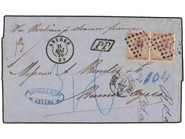 78 BELGICA. Of.21 (2). 1870. ANVERS To BUENOS AIRES (Argentina). Entire Letter Franked With Two <B>1 Fr.</B> Lilac Stamp - Altri & Non Classificati
