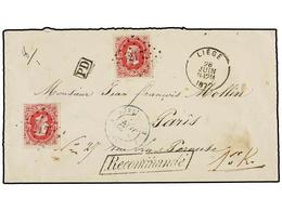 84 BELGICA. Of.34 (2). 1872. LIEGE To FRANCE. Envelope Franked With Two <B>40 Cts.</B>rose. <B>RECOMMANDE</B> Mark.On Re - Andere & Zonder Classificatie